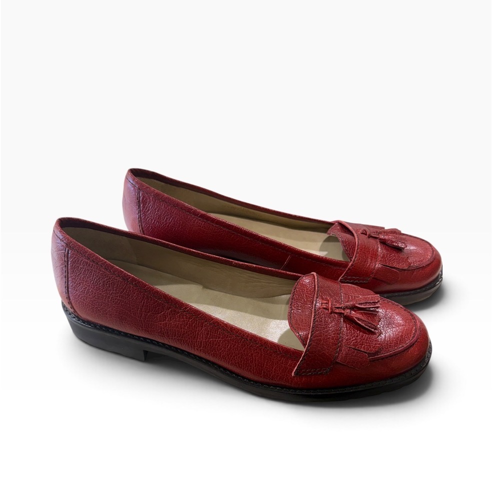 Talbots Red Patent Leather Tassel Kiltie Loafers Boho Rustic Earthy Preppy Shoes